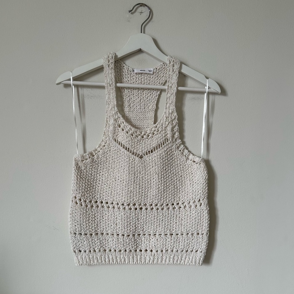 Mango Cream Knit Crop Tank Top Sleeveless Cropped Sweater Size M - Picture 2 of 7
